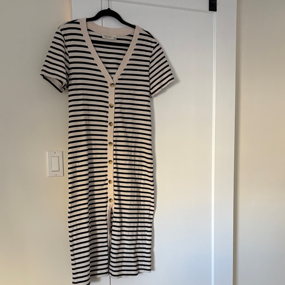 RD Style Black and Cream Striped Midi Dress